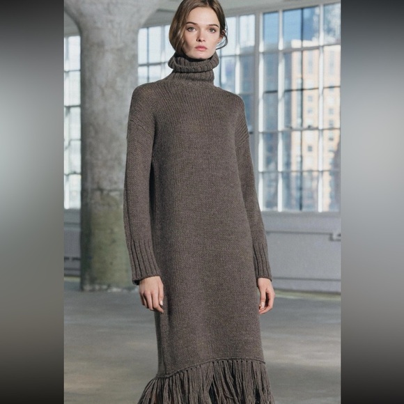 Zara Dresses & Skirts - Stylish Zara 100% Wool Long Dress with Fringe Dress NWOT
Size XS-S